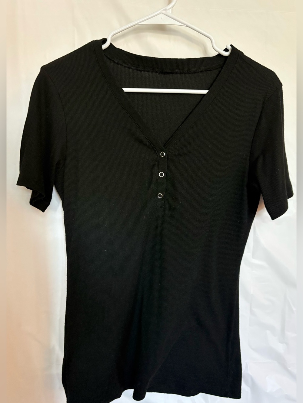 Classic Black Short Sleeve V-Neck Top